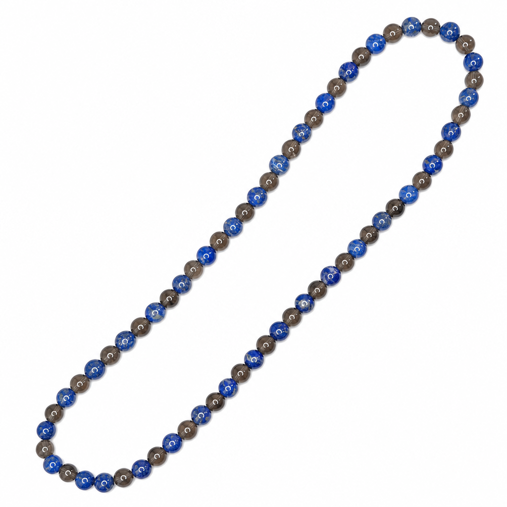 Lapis Lazuli, Smoky Quartz Stretch Necklace 6mm • No Clasp • Insight & Clarity Crystal Jewelry • Handmade