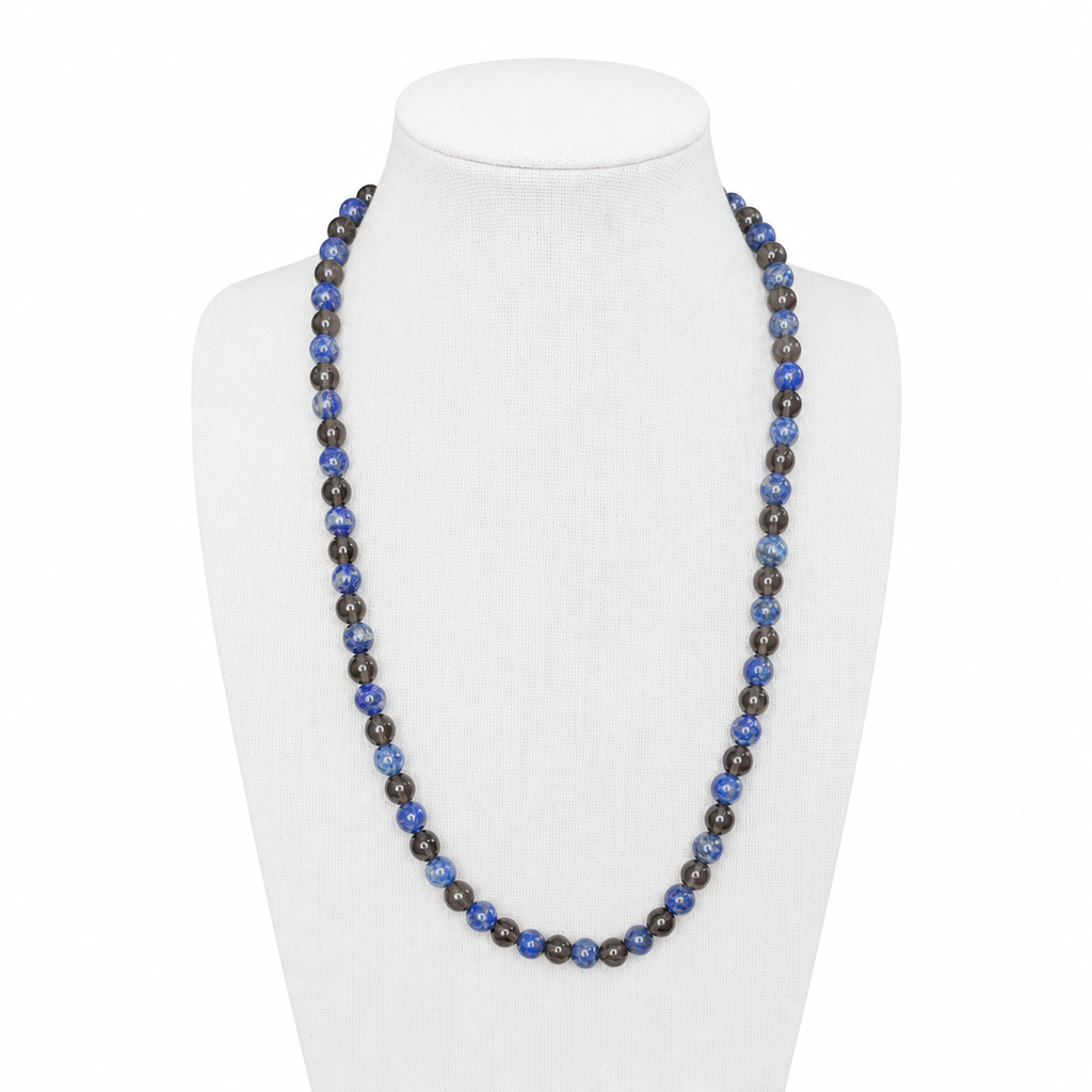 Lapis Lazuli, Smoky Quartz Stretch Necklace 6mm • No Clasp • Insight & Clarity Crystal Jewelry • Handmade