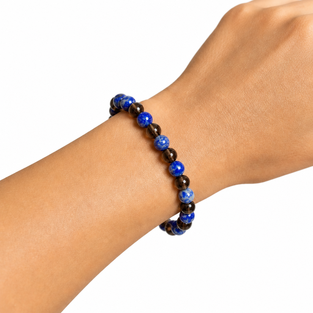 Lapis Lazuli, Smoky Quartz Stretch Bracelet 6mm • No Clasp • Insight & Clarity Crystal Jewelry • Handmade