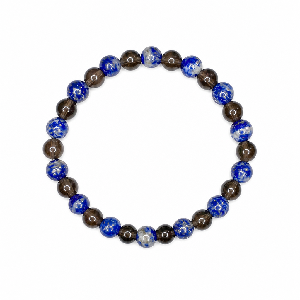 Lapis Lazuli, Smoky Quartz Stretch Bracelet 6mm • No Clasp • Insight & Clarity Crystal Jewelry • Handmade