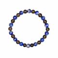 Stretch crystal bracelet with blue lapis lazuli and dark smoky quartz beads, no clasp