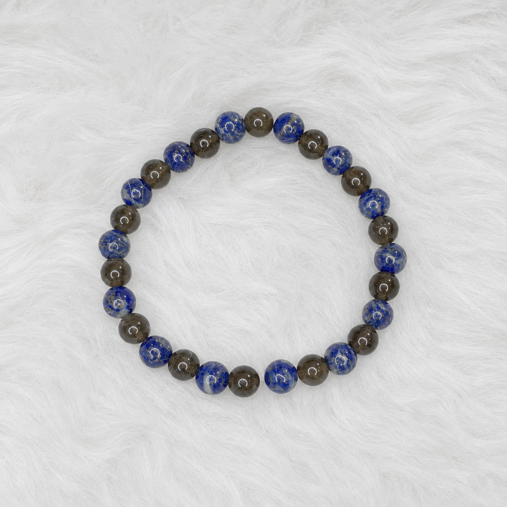 Lapis Lazuli, Smoky Quartz Stretch Bracelet 6mm • No Clasp • Insight & Clarity Crystal Jewelry • Handmade