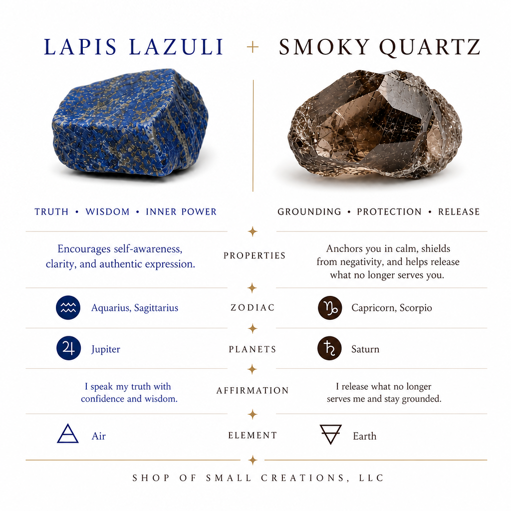 Lapis Lazuli, Smoky Quartz Stretch Necklace 6mm • No Clasp • Insight & Clarity Crystal Jewelry • Handmade