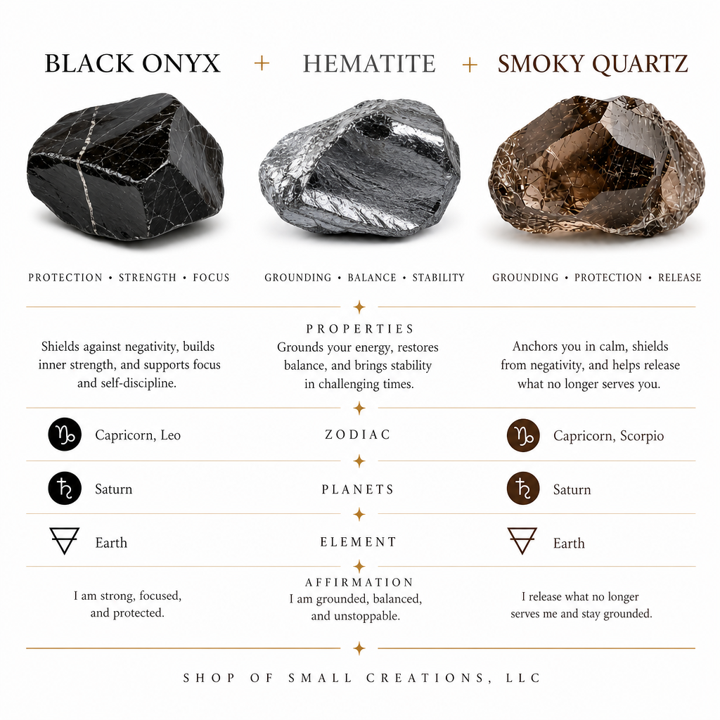 Black Onyx (Matte), Hematite, Smoky Quartz Stretch Bracelet • No Clasp • Protection & Clarity Crystal Jewelry