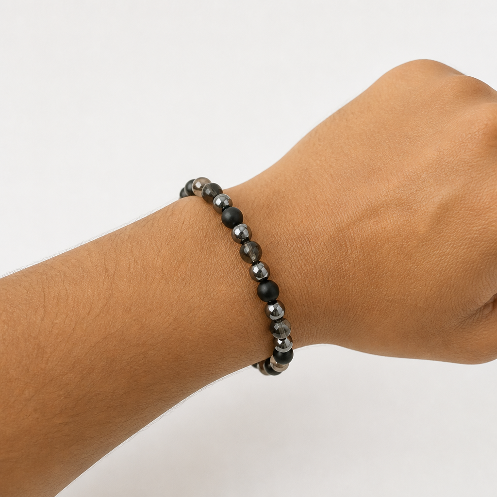Black Onyx (Matte), Hematite, Smoky Quartz Stretch Bracelet • No Clasp • Protection & Clarity Crystal Jewelry