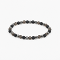 Stretch bead bracelet with matte black onyx, hematite and smoky quartz accents, no clasp.