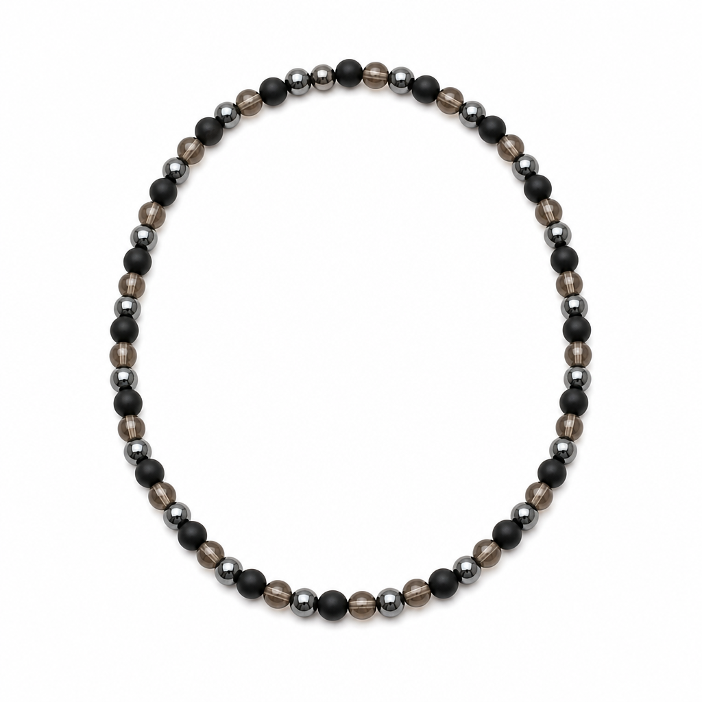 Black Onyx (Matte), Hematite, Smoky Quartz Stretch Necklace • No Clasp • Protection & Clarity Crystal Jewelry