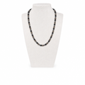 Matte black and smoky quartz bead stretch necklace with hematite-tone spacers, no clasp