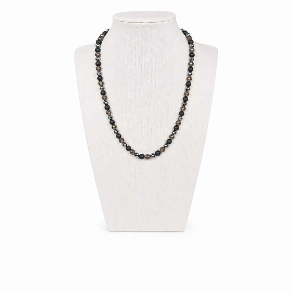 Black Onyx (Matte), Hematite, Smoky Quartz Stretch Necklace • No Clasp • Protection & Clarity Crystal Jewelry