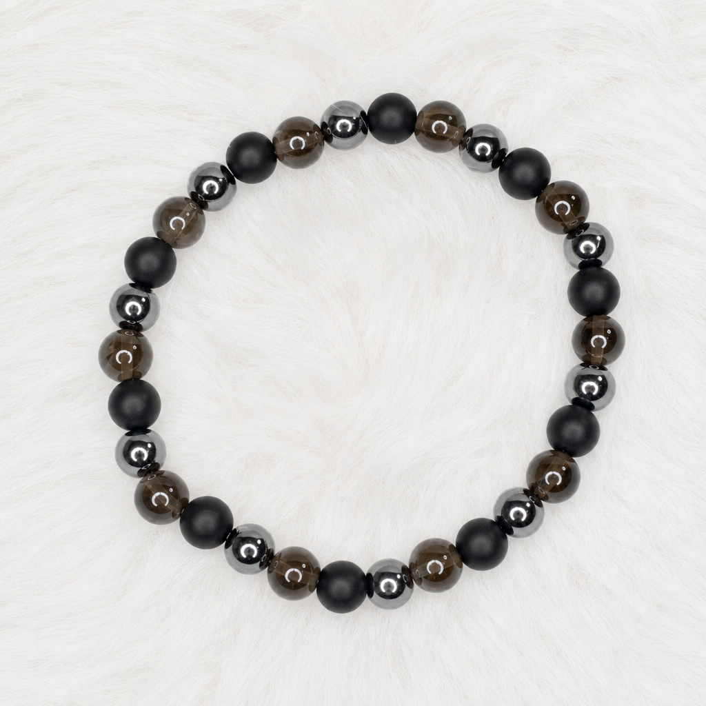 Black Onyx (Matte), Hematite, Smoky Quartz Stretch Bracelet • No Clasp • Protection & Clarity Crystal Jewelry