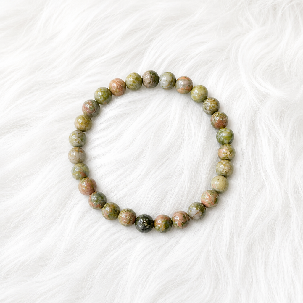 Unakite Stretch Beaded Bracelet - 6mm • No Clasp • Harmony &amp; Healing Crystal Jewelry • Handmade