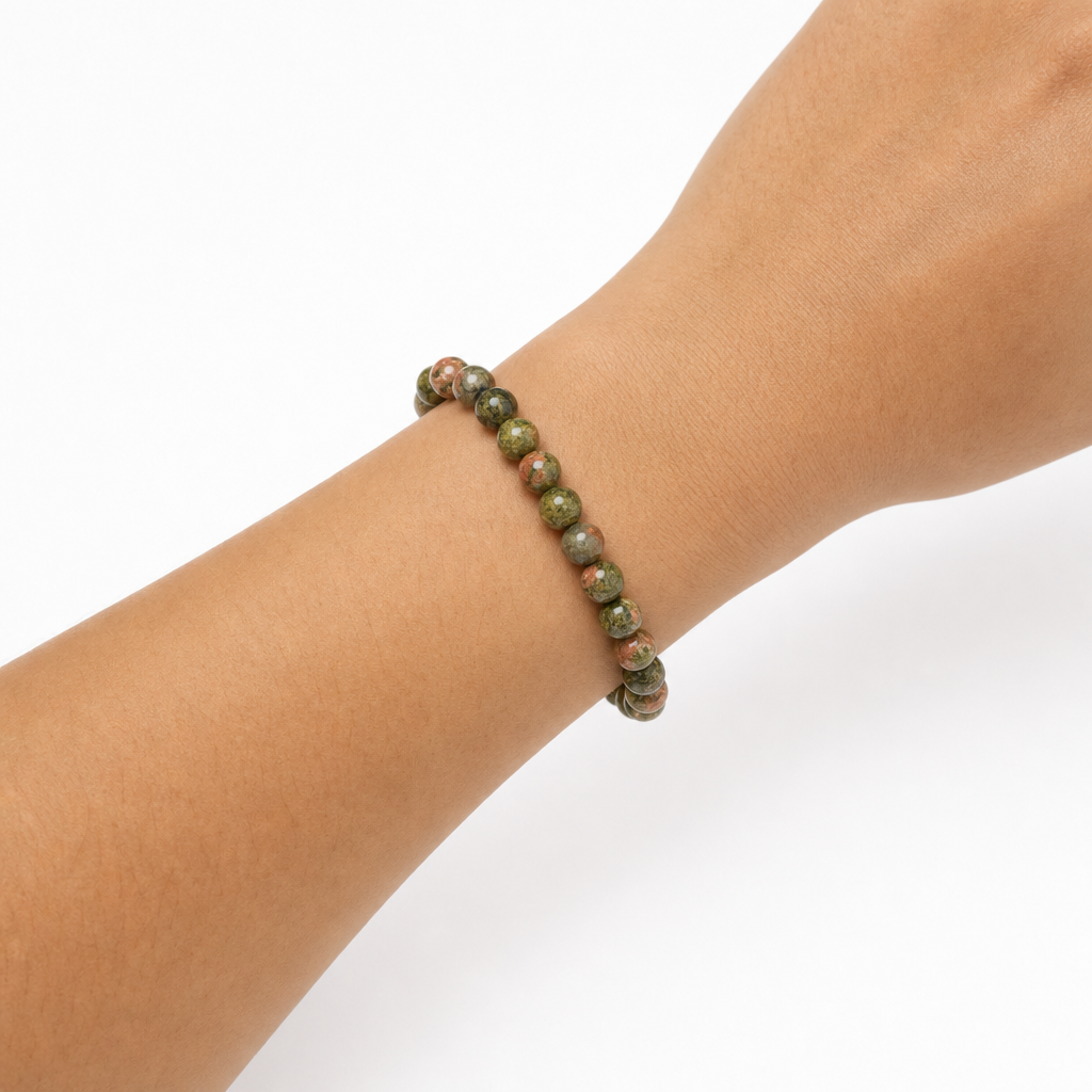 Unakite Stretch Beaded Bracelet - 6mm • No Clasp • Harmony &amp; Healing Crystal Jewelry • Handmade