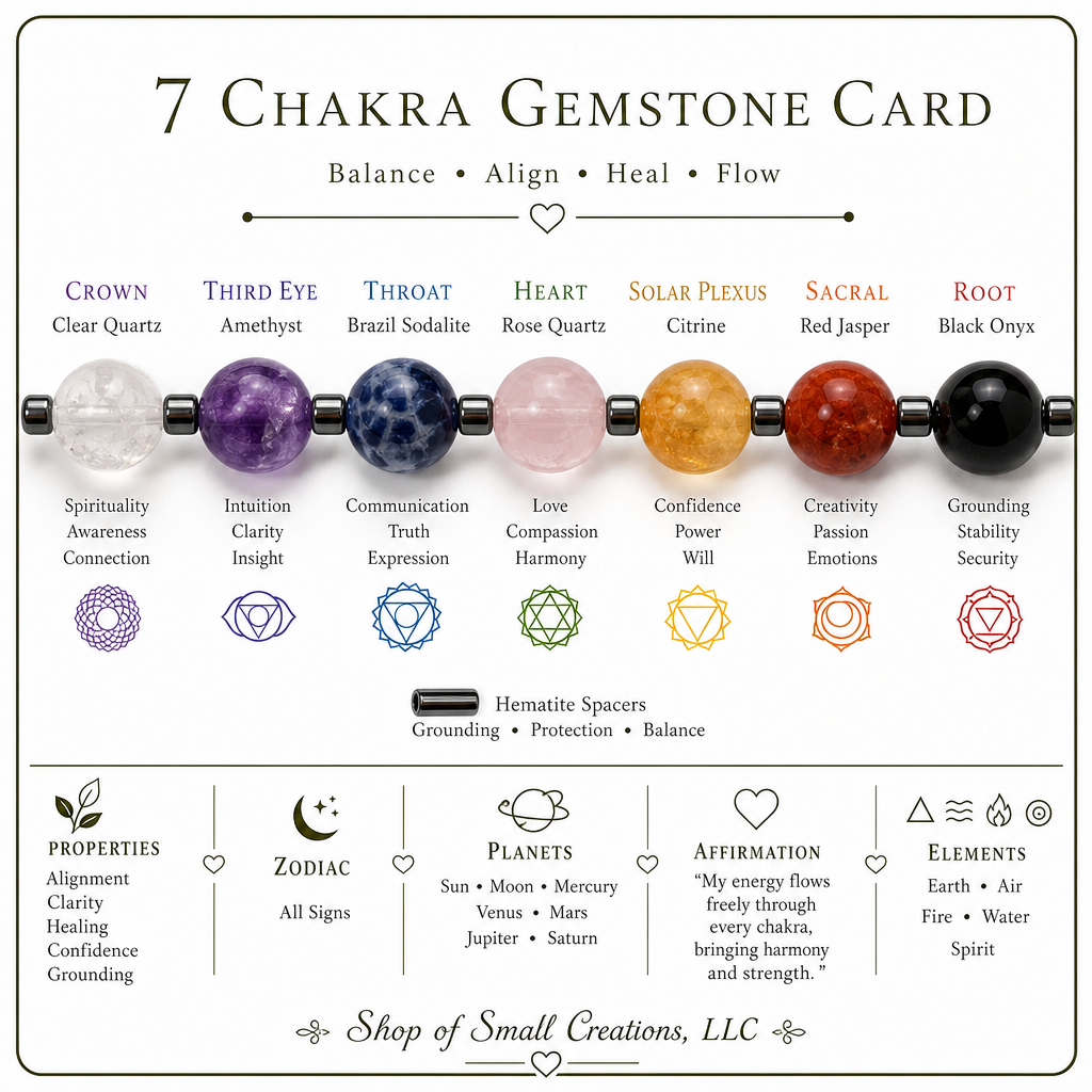 7 Chakra Beaded Stretch Necklace 4mm • Spiritual Beauty • Easy Wear Stretch Cord • Grounding Hematite Jewelry