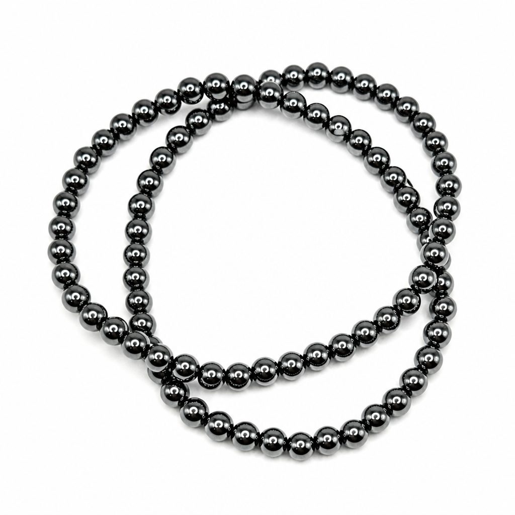 Hematite Beaded Stretch Necklace 6mm • No Clasp • Grounding & Strength Crystal Jewelry • Handmade