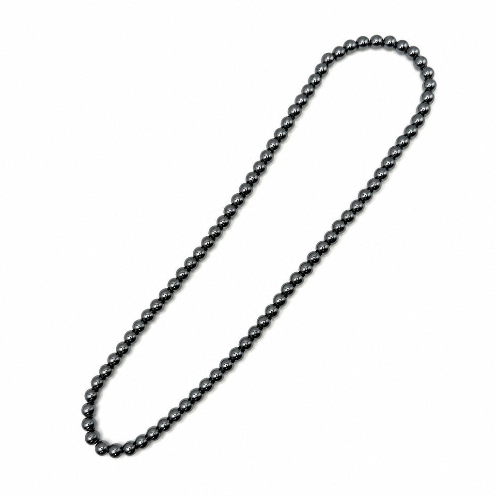 Hematite Beaded Stretch Necklace 6mm • No Clasp • Grounding & Strength Crystal Jewelry • Handmade