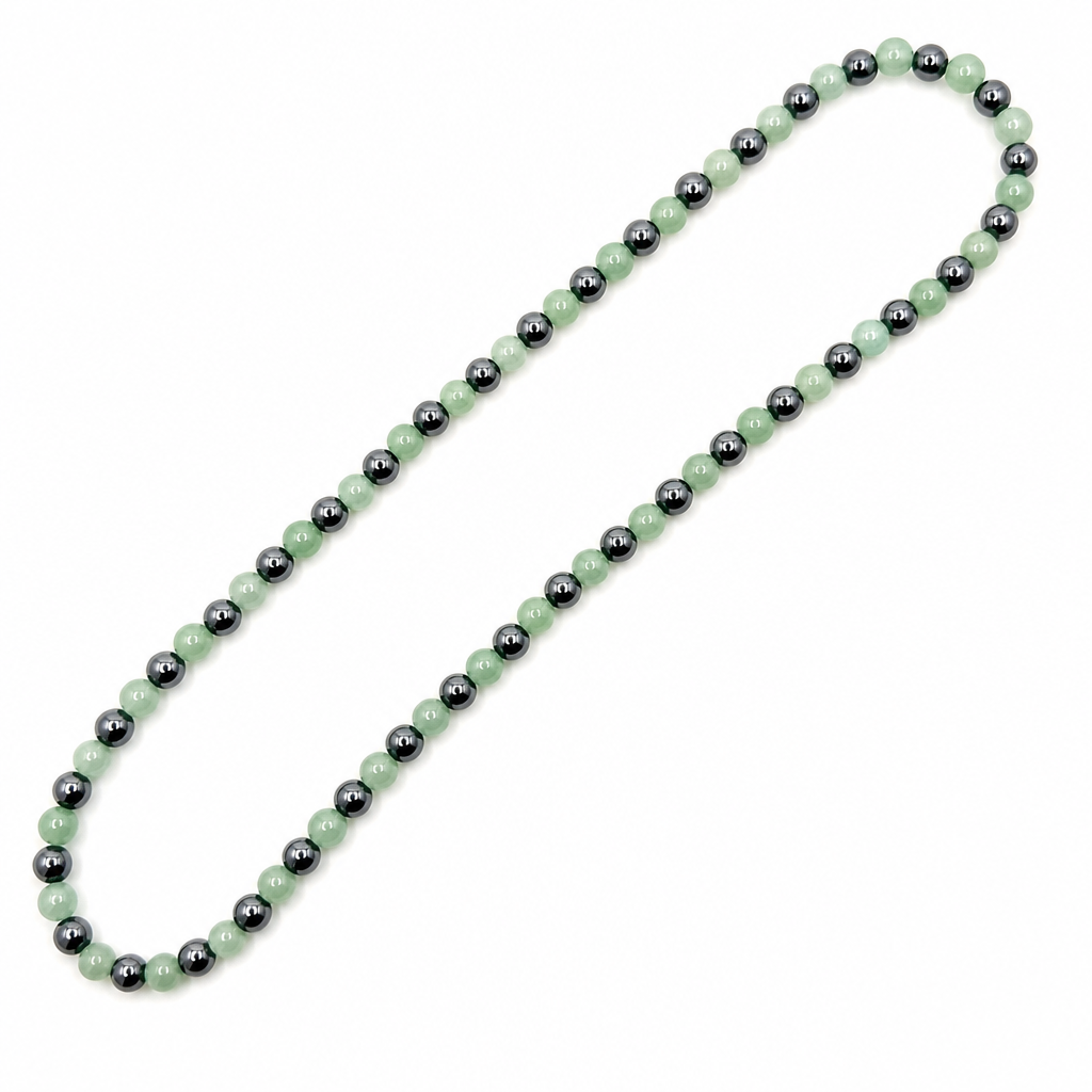 Green Aventurine + Hematite Beaded Stretch Necklace 6mm • No Clasp • Renewal & Balance Crystal Jewelry • Handmade