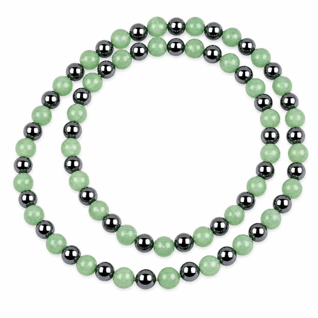 Green Aventurine + Hematite Beaded Stretch Necklace 6mm • No Clasp • Renewal & Balance Crystal Jewelry • Handmade