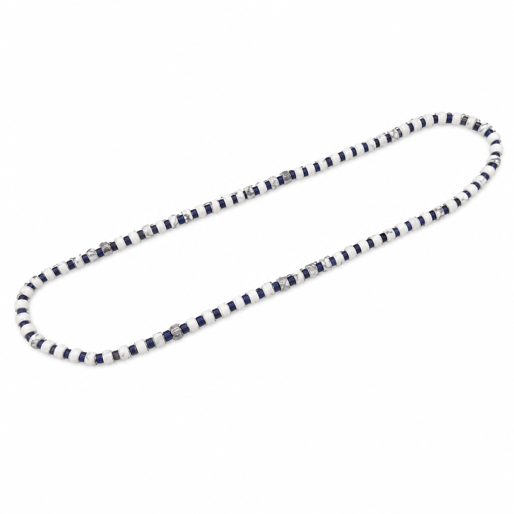 White Howlite (6mm) + Sodalite (4mm) Heishi Stretch Necklace • No Clasp • Calm & Clarity Crystal Jewelry