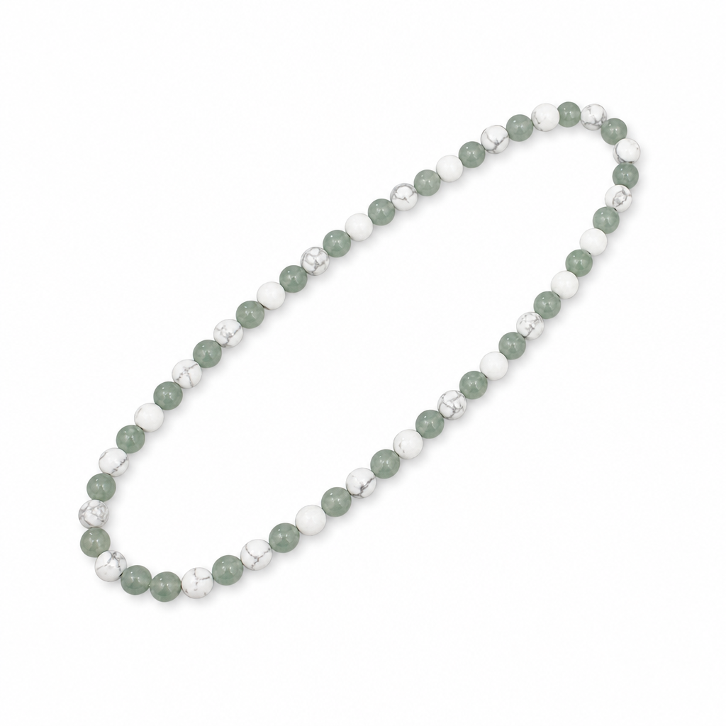 Green Aventurine + Matte White Howlite Stretch Beaded Necklace 8mm • No Clasp • Renewal & Calm Crystal Jewelry • Handmade