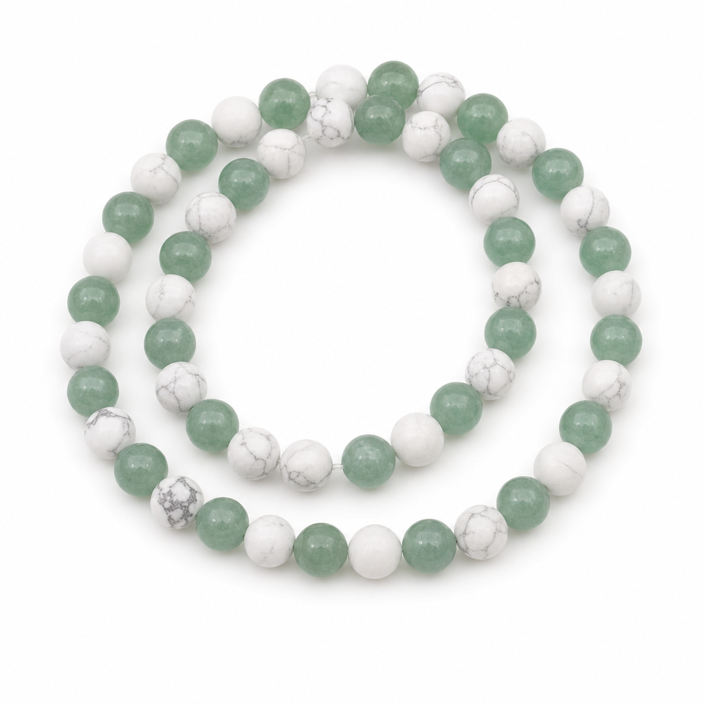 Green Aventurine + Matte White Howlite Stretch Beaded Necklace 8mm • No Clasp • Renewal & Calm Crystal Jewelry • Handmade