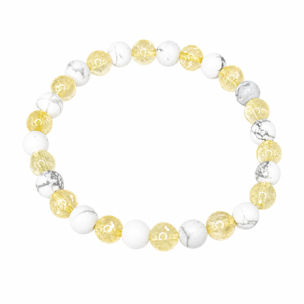 White Howlite (Matte) + Citrine Stretch Beaded Bracelet • No Clasp • Calm & Joy Crystal Jewelry • Handmade - Shop of Small Creations, LLC