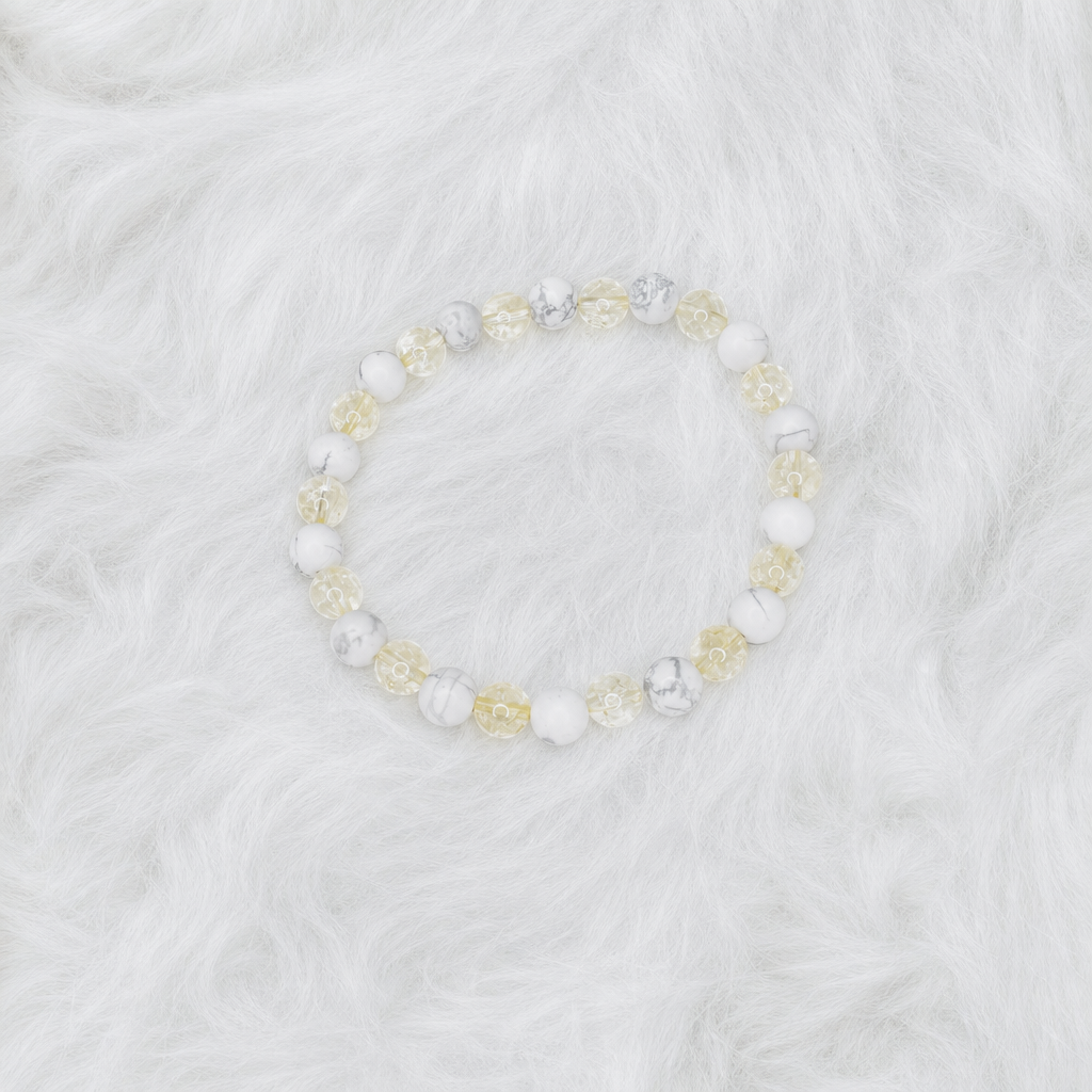 White Howlite (Matte) + Citrine Stretch Beaded Bracelet • No Clasp • Calm & Joy Crystal Jewelry • Handmade - Shop of Small Creations, LLC