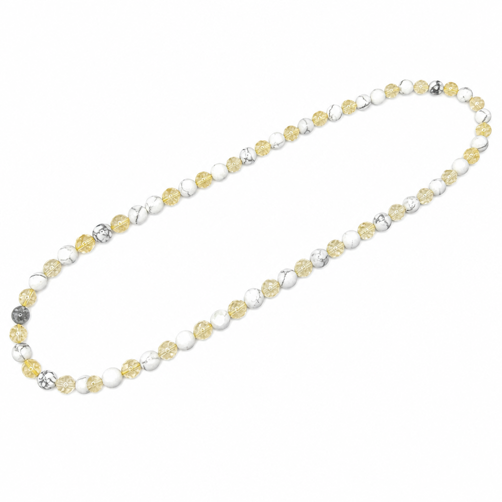 White Howlite (Matte) + Citrine Stretch Beaded Necklace • No Clasp • Calm & Joy Crystal Jewelry • Handmade - Shop of Small Creations, LLC