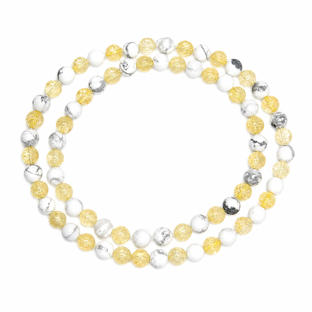 White Howlite (Matte) + Citrine Stretch Beaded Necklace • No Clasp • Calm & Joy Crystal Jewelry • Handmade - Shop of Small Creations, LLC