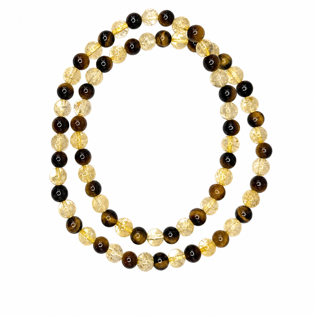 Tiger’s Eye + Citrine Beaded Stretch Necklace 6mm • No Clasp • Confidence & Joy Crystal Jewelry • Handmade - Shop of Small Creations, LLC