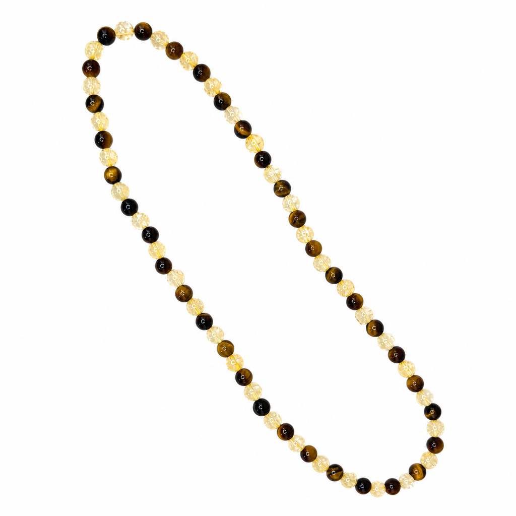 Tiger’s Eye + Citrine Beaded Stretch Necklace 6mm • No Clasp • Confidence & Joy Crystal Jewelry • Handmade - Shop of Small Creations, LLC