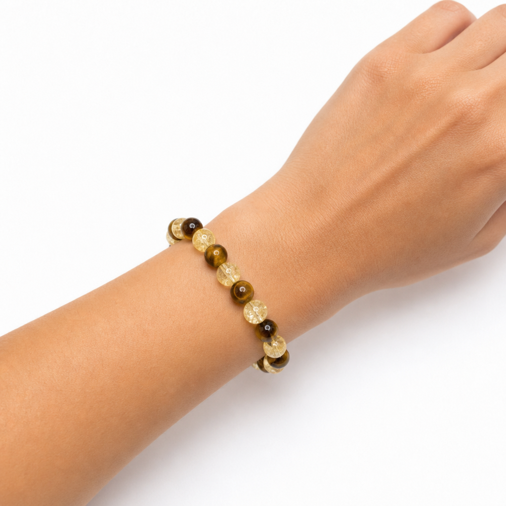 Tiger’s Eye + Citrine Beaded Stretch Bracelet 6mm • No Clasp • Confidence & Joy Crystal Jewelry • Handmade - Shop of Small Creations, LLC