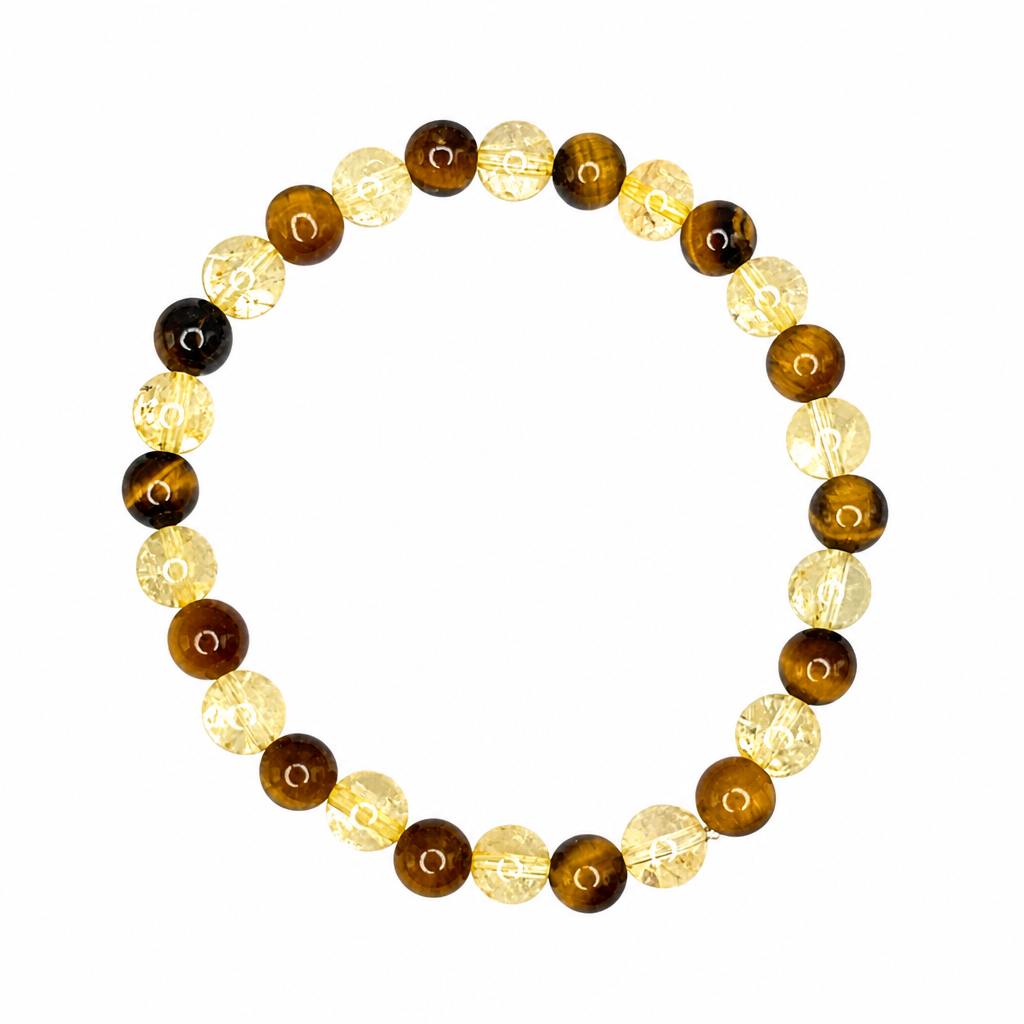 Tiger’s Eye + Citrine Beaded Stretch Bracelet 6mm • No Clasp • Confidence & Joy Crystal Jewelry • Handmade - Shop of Small Creations, LLC