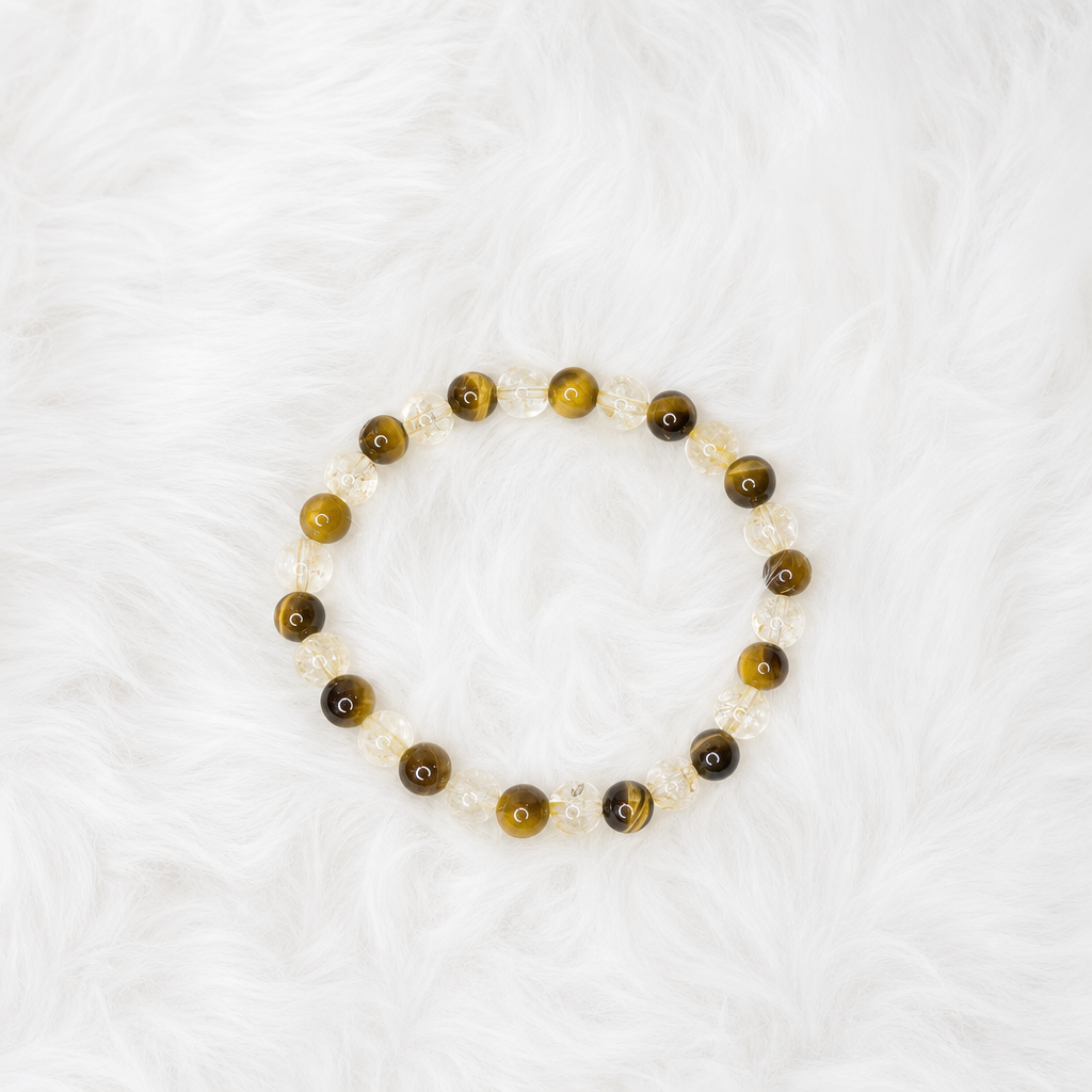 Tiger’s Eye + Citrine Beaded Stretch Bracelet 6mm • No Clasp • Confidence & Joy Crystal Jewelry • Handmade - Shop of Small Creations, LLC