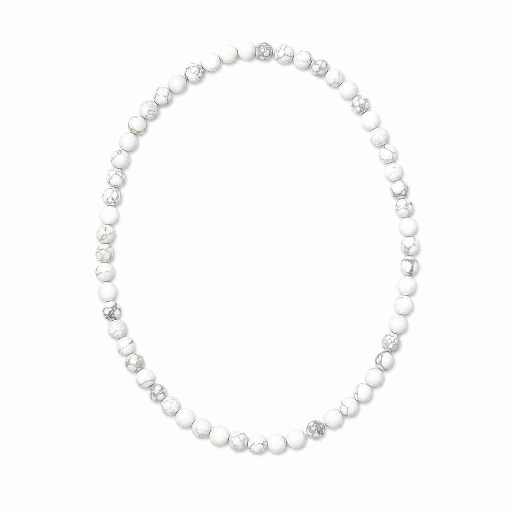 White Howlite (Matte) Beaded Stretch Necklace 6mm • No Clasp • Calm & Clarity Crystal Jewelry • Handmade - Shop of Small Creations, LLC