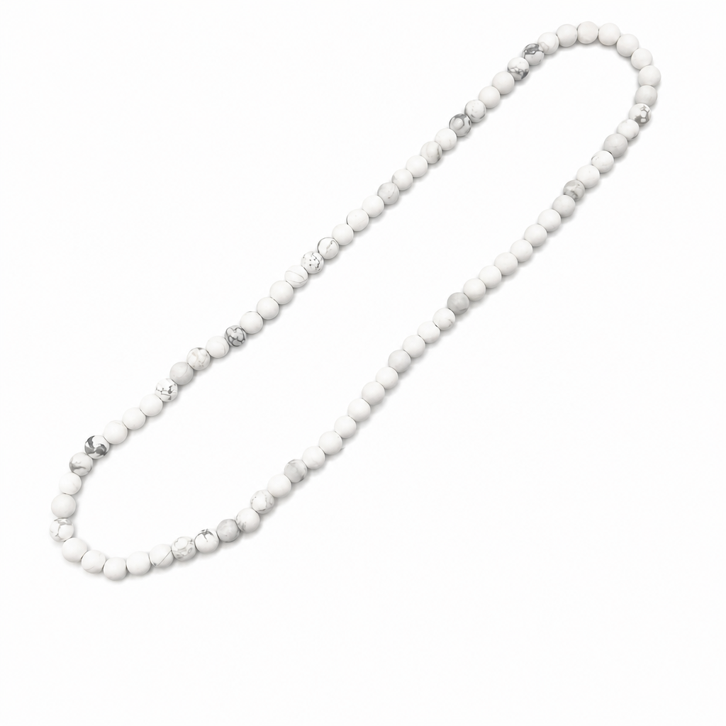 White Howlite (Matte) Beaded Stretch Necklace 6mm • No Clasp • Calm & Clarity Crystal Jewelry • Handmade - Shop of Small Creations, LLC