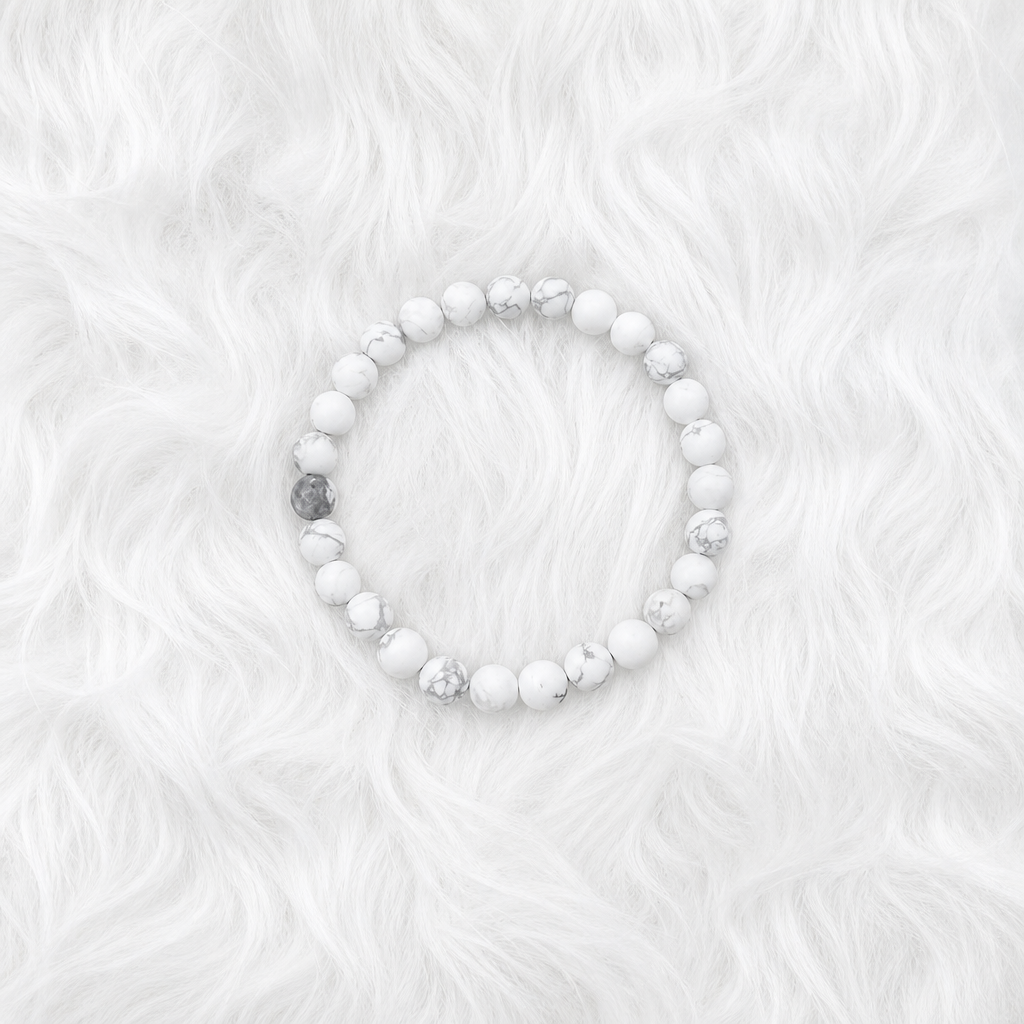 White Howlite (Matte) Beaded Stretch Bracelet 6mm • No Clasp • Calm & Clarity Crystal Jewelry • Handmade - Shop of Small Creations, LLC