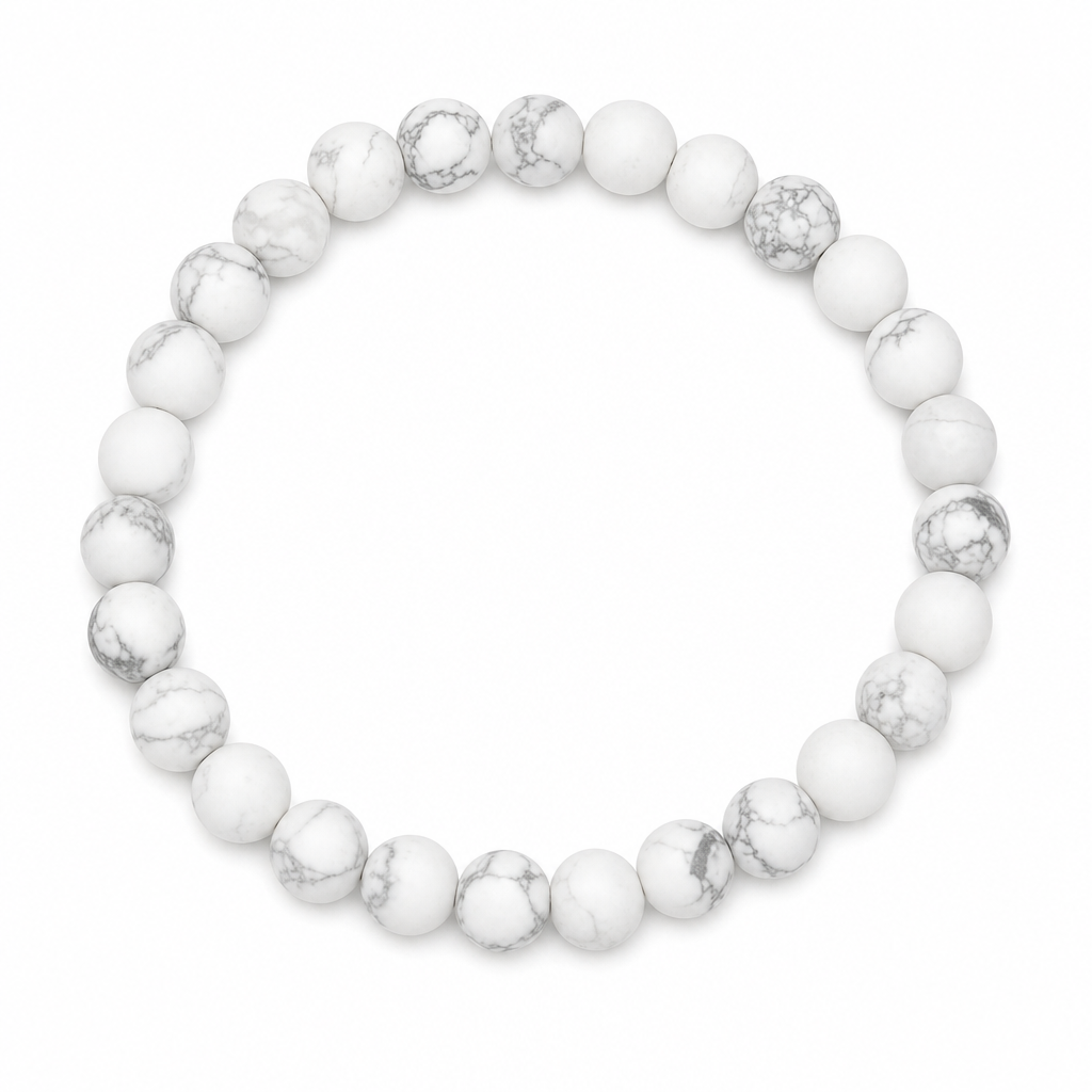 White Howlite (Matte) Beaded Stretch Bracelet 6mm • No Clasp • Calm & Clarity Crystal Jewelry • Handmade - Shop of Small Creations, LLC