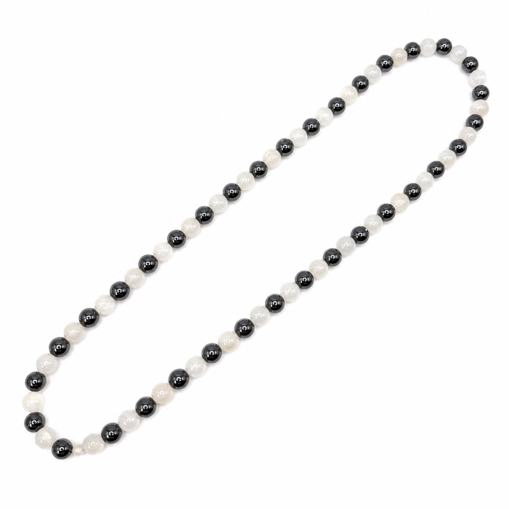 Moonstone + Hematite Beaded Stretch Necklace 6mm • No Clasp • Intuition &amp; Strength Crystal Jewelry - Shop of Small Creations, LLC