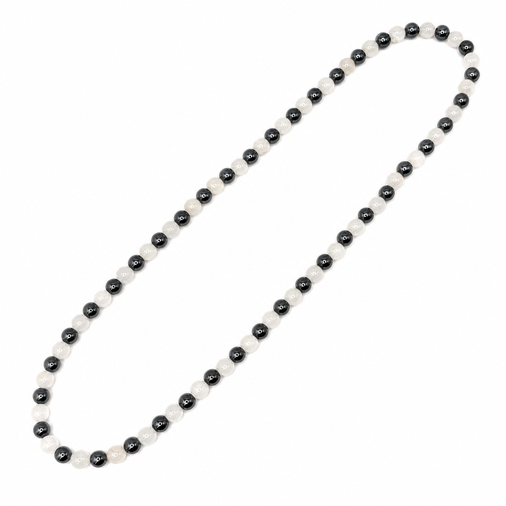 Moonstone + Hematite Beaded Stretch Necklace 6mm • No Clasp • Intuition &amp; Strength Crystal Jewelry - Shop of Small Creations, LLC