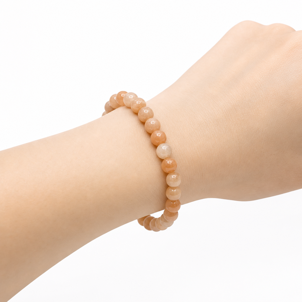 Peach Moonstone Beaded Stretch Bracelet 6mm • No Clasp • Harmony & Intuition Crystal Jewelry • Handmade - Shop of Small Creations, LLC
