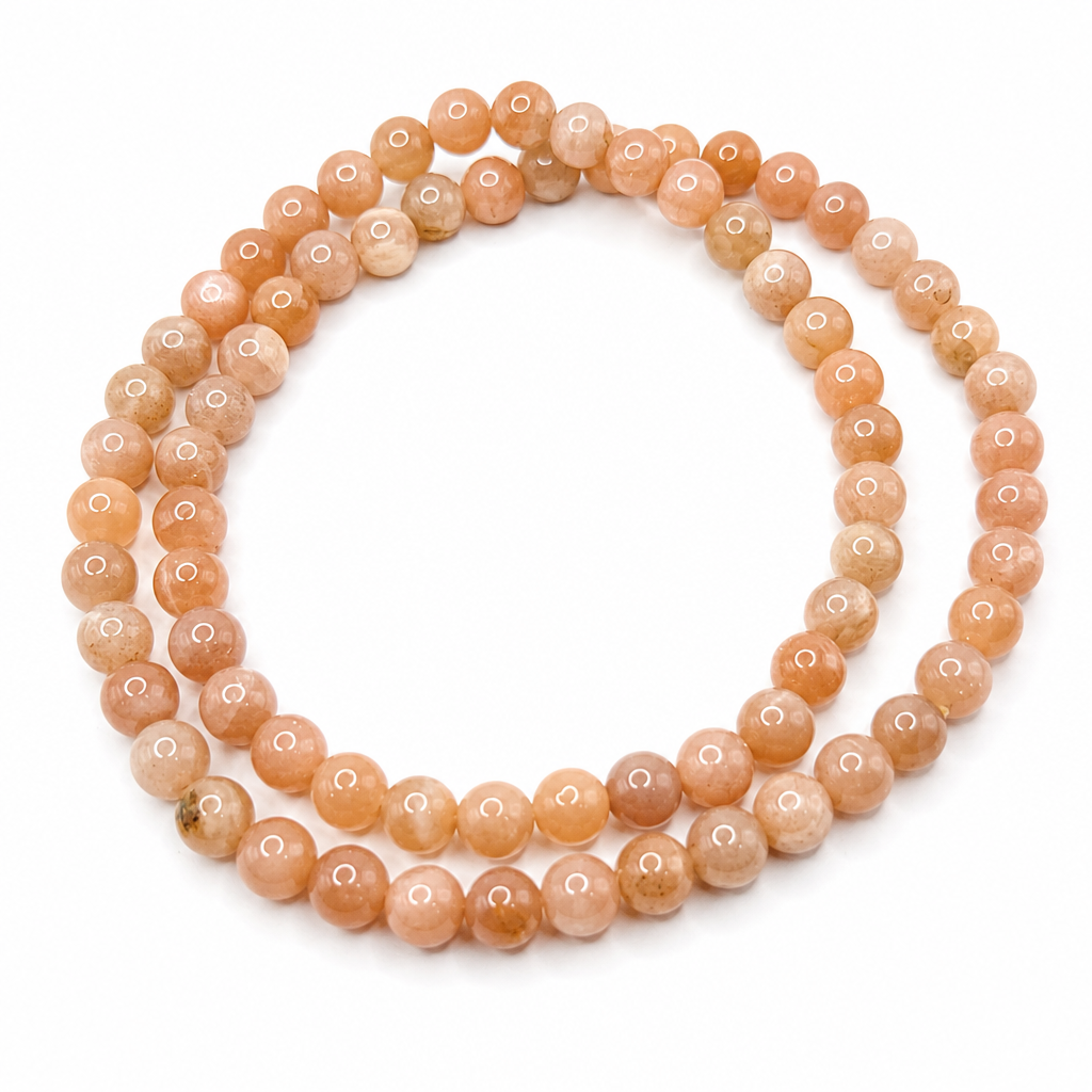 Peach Moonstone Beaded Stretch Necklace 6mm • No Clasp • Harmony & Intuition Crystal Jewelry • Handmade - Shop of Small Creations, LLC