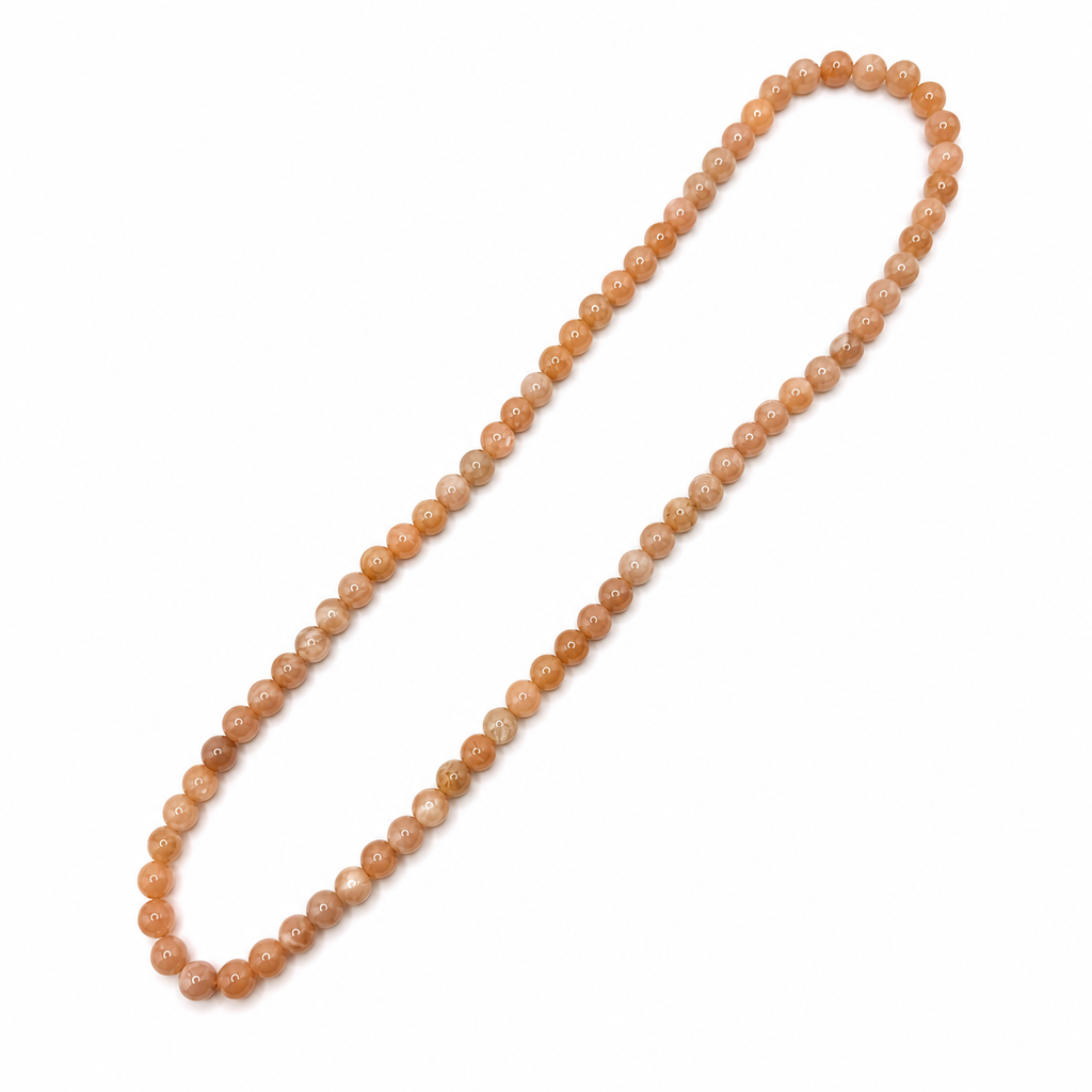 Peach Moonstone Beaded Stretch Necklace 6mm • No Clasp • Harmony & Intuition Crystal Jewelry • Handmade - Shop of Small Creations, LLC
