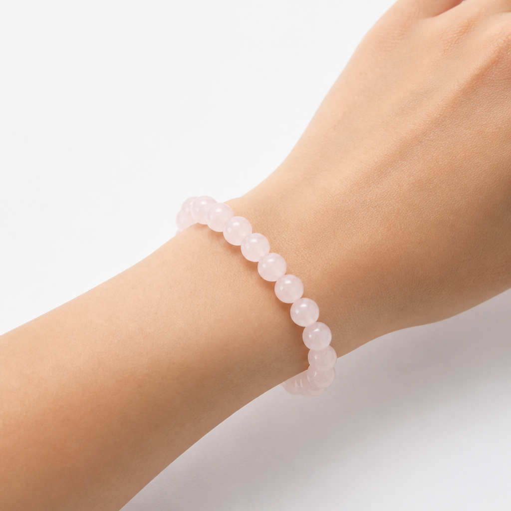 Rose Quartz Beaded Stretch Bracelet 6mm • No Clasp • Love &amp; Healing Crystal Jewelry • Handmade - Shop of Small Creations, LLC