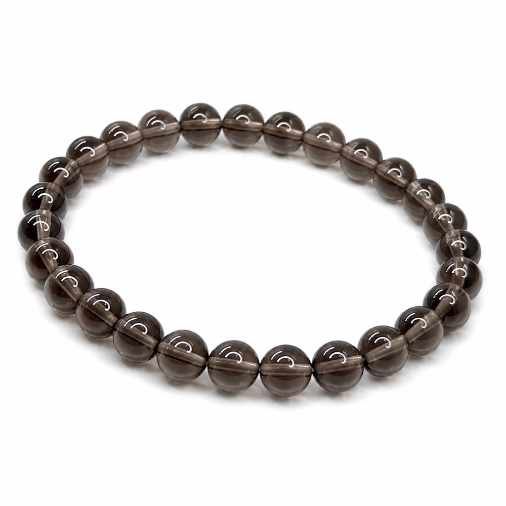 Smoky Quartz Beaded Stretch Bracelet 6mm • No Clasp • Grounding & Clarity Crystal Jewelry • Handmade