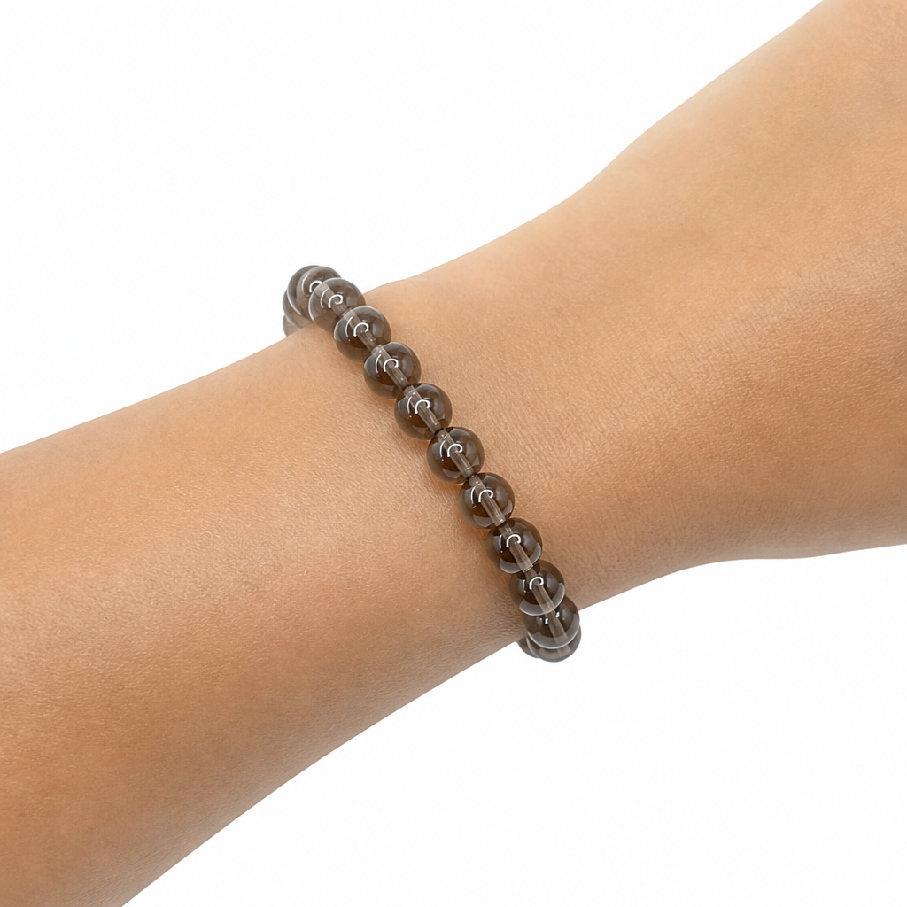 Smoky Quartz Beaded Stretch Bracelet 6mm • No Clasp • Grounding & Clarity Crystal Jewelry • Handmade