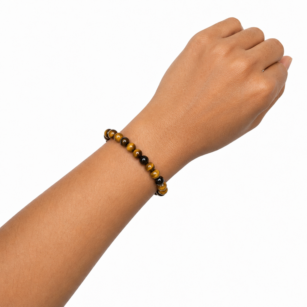 Tiger’s Eye Beaded Stretch Bracelet 6mm • No Clasp • Confidence, Focus Crystal Jewelry • Handmade - Shop of Small Creations, LLC