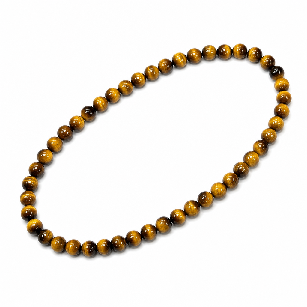 Tiger’s Eye Beaded Stretch Necklace 6mm • No Clasp • Confidence, Focus Crystal Jewelry • Handmade - Shop of Small Creations, LLC