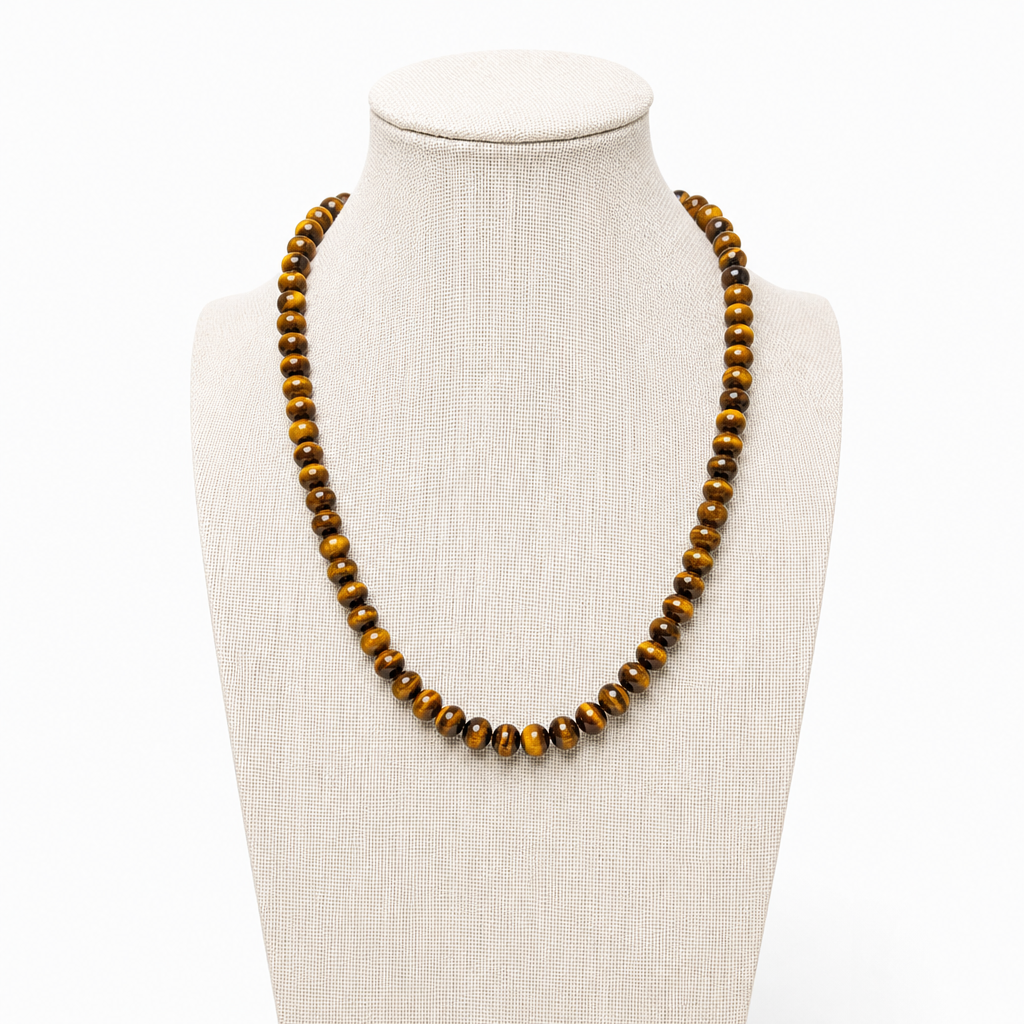 Tiger’s Eye Rondelle Beaded Stretch Necklace 6mm • No Clasp • Confidence, Focus Crystal Jewelry • Handmade