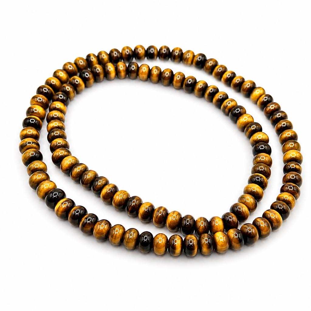 Tiger’s Eye Rondelle Beaded Stretch Necklace 6mm • No Clasp • Confidence, Focus Crystal Jewelry • Handmade