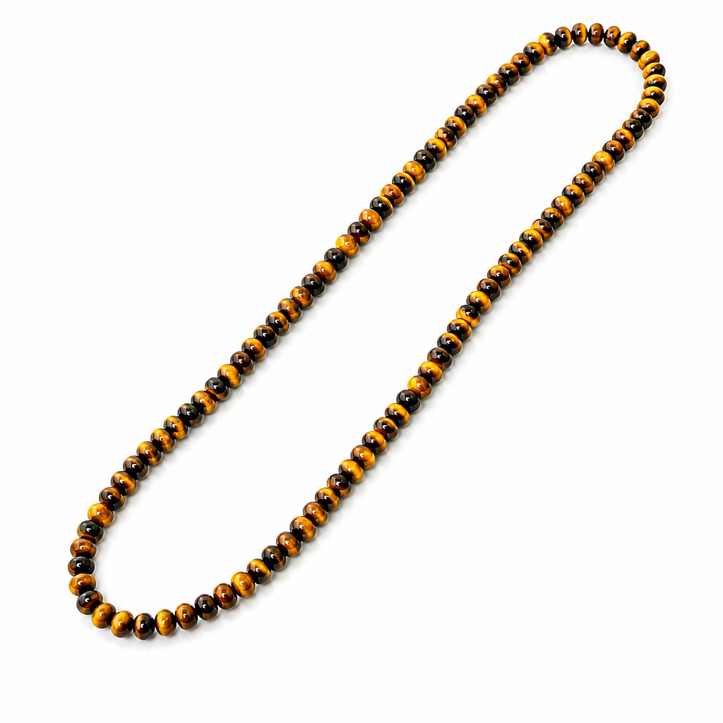 Tiger’s Eye Rondelle Beaded Stretch Necklace 6mm • No Clasp • Confidence, Focus Crystal Jewelry • Handmade